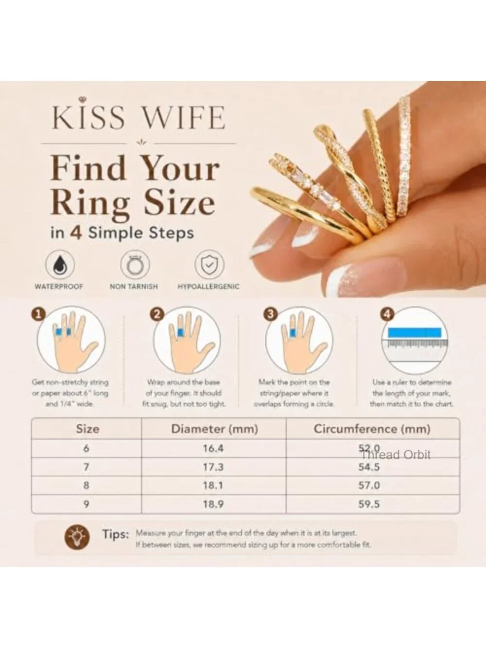 8 Pcs Stackable Rings Set 14K Gold Plated Cubic Zirconia Dainty Statement